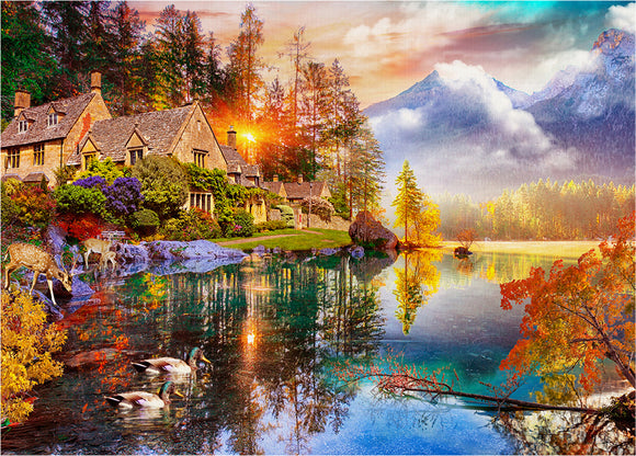AMAZING PUZZLES 1000 Piece Jigsaw Puzzle for Kids and Adults 19x27in - Village by the Lake