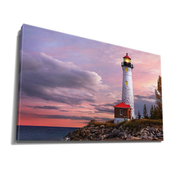 Crisp Point Lighthouse in Paradise, Michigan after Sunset in a Cloudy Evening near Lake Superior insigne Wrapped Wall Art Picture Print Canvas