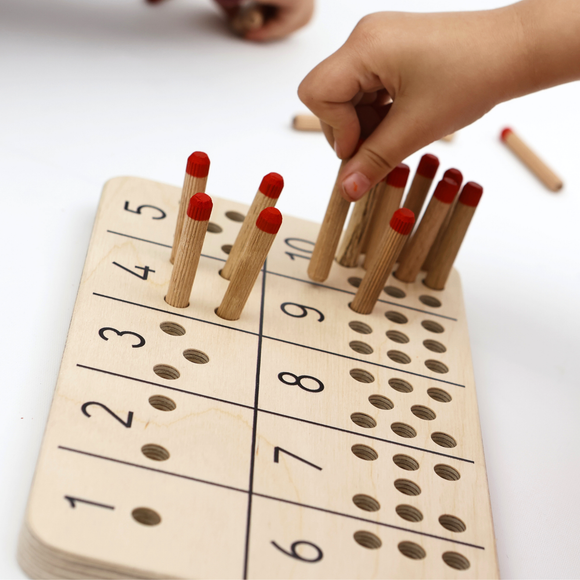 Montessori Wooden Counting Toy – Number Learning Set with Red Pegs & Bag | Educational Preschool Math Game for Toddlers Ages 3+ | Natural Wood, Fine Motor Skill Development