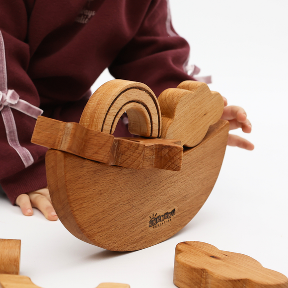 Sky Balance Game – Montessori Wooden Stacking Toy for Kids & Adults – 100% Natural Beech Wood, Handmade & Non-Toxic – Educational Family Game for Focus, Coordination & Patience – Ages 3+