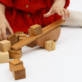Cube Balance Game – Montessori Wooden Stacking Toy with 20 Cubes & Base – 100% Natural Beech Wood, Handmade & Non-Toxic – Fine Motor Skill Toy for Kids & Adults – Ages 3+