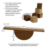 Cube Balance Game – Montessori Wooden Stacking Toy with 20 Cubes & Base – 100% Natural Beech Wood, Handmade & Non-Toxic – Fine Motor Skill Toy for Kids & Adults – Ages 3+
