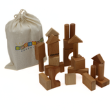 Natural Beech Wood Building Blocks – 30-Piece Montessori Wooden Stacking Set for Toddlers | Handmade, Non-Toxic, Polished with Olive Oil | Ages 3+