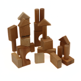 Natural Beech Wood Building Blocks – 30-Piece Montessori Wooden Stacking Set for Toddlers | Handmade, Non-Toxic, Polished with Olive Oil | Ages 3+