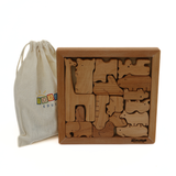 Animal Kingdom Wooden Puzzle – 17-Piece Montessori Toy for Toddlers Ages 3+ – 100% Natural Beech Wood, Non-Toxic, Handmade – Educational Animal Shape Sorter for Fine Motor & Cognitive Skills