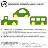 Wooden Vehicle Set – 3-Piece Natural Beechwood Toy Set for Kids Ages 3+ – Includes Wooden Car, Truck, and Bus – Montessori Educational Push Toy – Handmade, Non-Toxic Finish