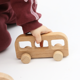 Wooden Vehicle Set – 3-Piece Natural Beechwood Toy Set for Kids Ages 3+ – Includes Wooden Car, Truck, and Bus – Montessori Educational Push Toy – Handmade, Non-Toxic Finish