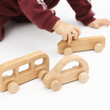 Wooden Vehicle Set – 3-Piece Natural Beechwood Toy Set for Kids Ages 3+ – Includes Wooden Car, Truck, and Bus – Montessori Educational Push Toy – Handmade, Non-Toxic Finish