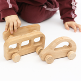 Wooden Vehicle Set – 3-Piece Natural Beechwood Toy Set for Kids Ages 3+ – Includes Wooden Car, Truck, and Bus – Montessori Educational Push Toy – Handmade, Non-Toxic Finish