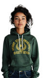Person wearing a green hoodie with Wright State University text and logo