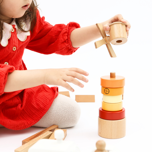 Montessori Hand-Card Wooden Colorful Spinning Windmill for Toddlers (Ages 3+)