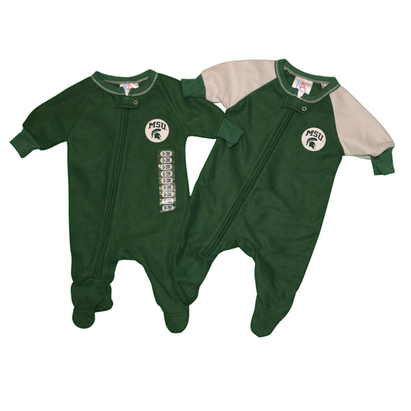 NCAA MSU Michigan State University Baby Long Sleeve Blanket Sleeper (Green)