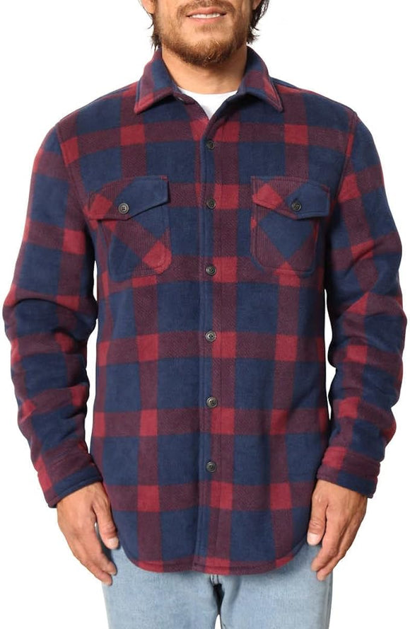 Freedom Foundry Men's Plaid Fleece Jackets Super Plush Sherpa Lined Jacket Shirt