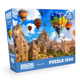 AMAZING PUZZLES 1000 Piece Jigsaw Puzzle for Kids and Adults 19x27in - Cappadocia Hot Balloons, Turkey