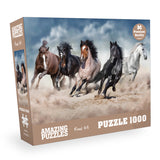 AMAZING PUZZLES 1000 Piece Jigsaw Puzzle for Kids and Adults 19x27in - Wild Horses