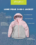 Eddie Bauer Girls' Rain Jacket - Lone Peak Waterproof 3 in 1 Insulated Windbreaker Coat with Removable Fleece Lining (5-20), Size 14-16, Soft Pink