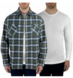 Jachs New York Men's 2 Pack Thermal and Brawny Flannel Shirt