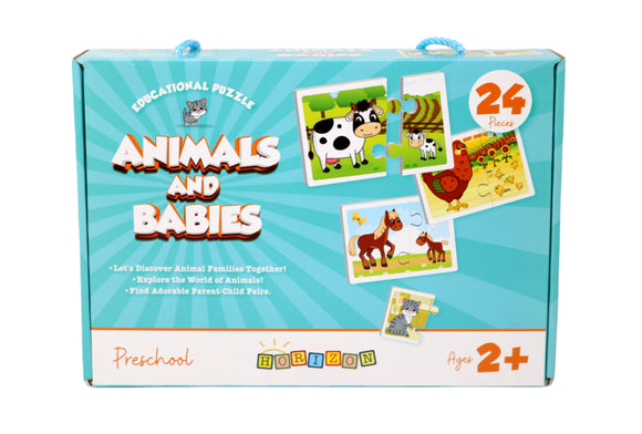 Horizon Educational Puzzle Animals and Babies Game Cards, Early Learning Educational Cards for 2-5 Year Olds, Find and Match System