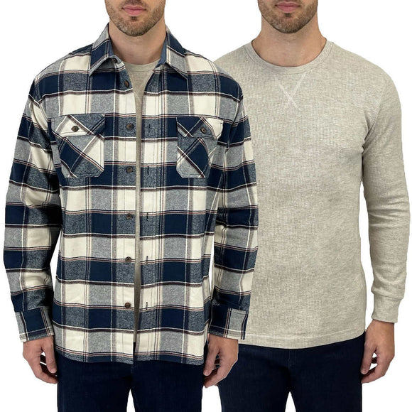 Jachs New York Men's 2 Pack Thermal and Brawny Flannel Shirt