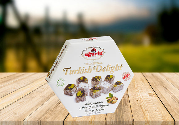 Ugurlu Traditional Turkish Delight Chocolate Covered with Pistachio, Gift Pack, 250gr/8.82oz