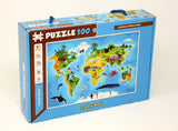 Horizon Puzzle 100 Animal World Map Attention and Skill Abilities Puzzle for Children Ages 5-8