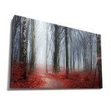 Colorful Autumn Red Leaves and Trees in Foggy Forest insigne Wrapped Wall Art Picture Print Canvas