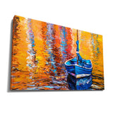 Oil Painting Blue Boat Sunset reflection Orange View Sea Modern Impressionism insigne Wrapped Wall Art Picture Print Canvas