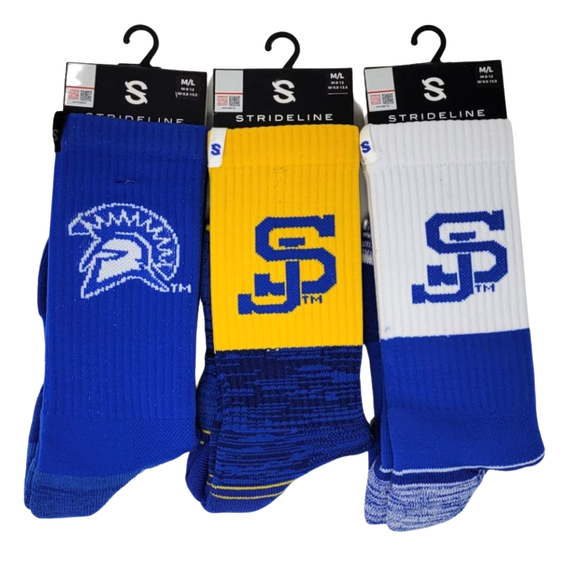 3-pack NCAA Strideline Athletic Crew Socks San Jose State Spartans Mens 8-12 Womens 9.5-13.5