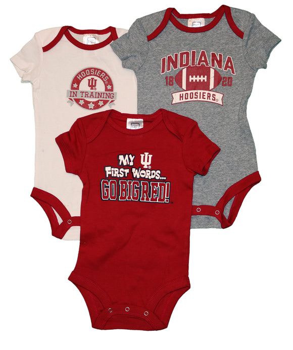 NCAA IU Indiana University Hoosiers Baby Fan Gear 3pc Cotton Envelope Neck Bodysuit