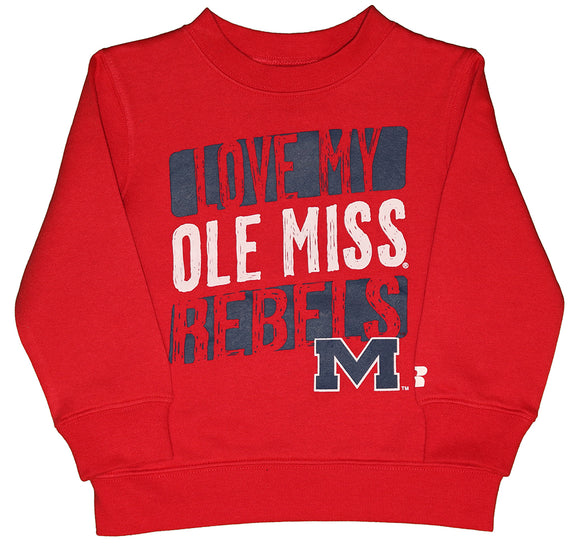 NCAA UM University of Mississippi Love My Ole Miss Rebels Toddlers' Crew Neck Fleece